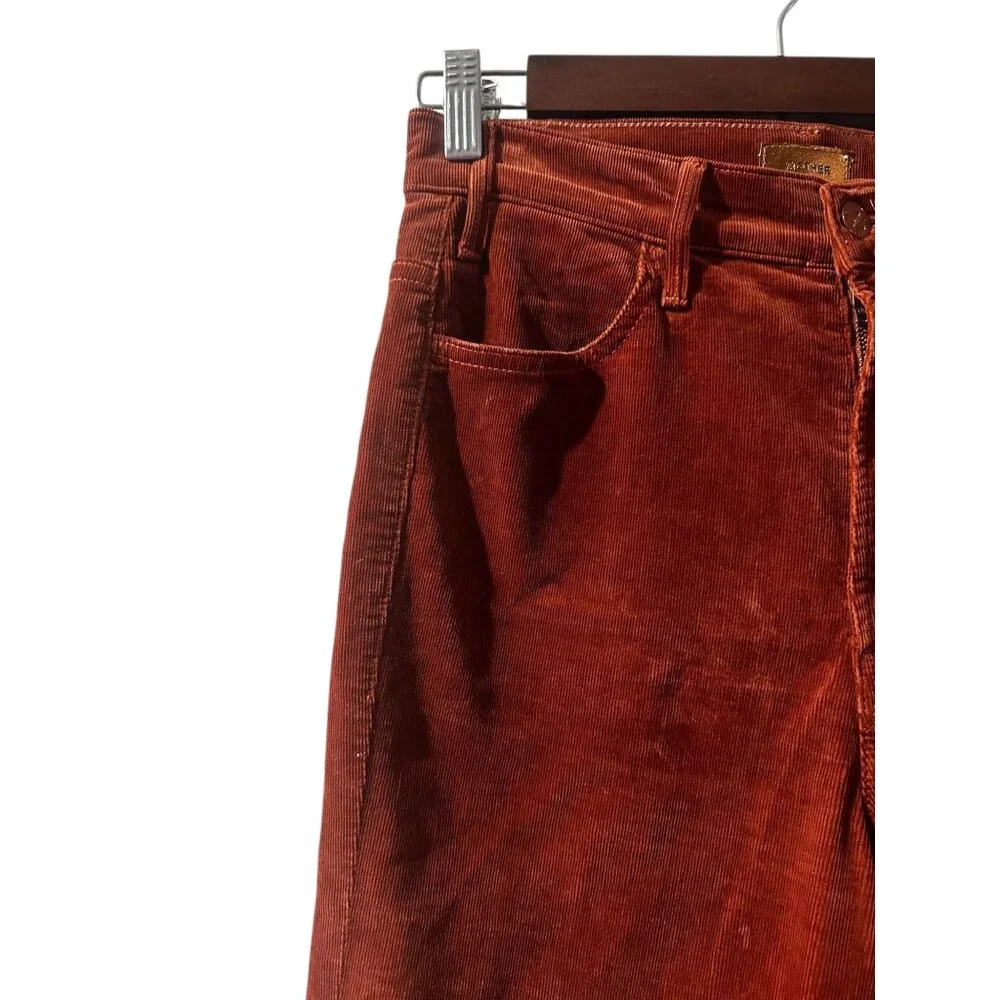 Mother Hustler Ankle Fray Corduroy Pants Womens 27 Brown Kick Flare High Rise